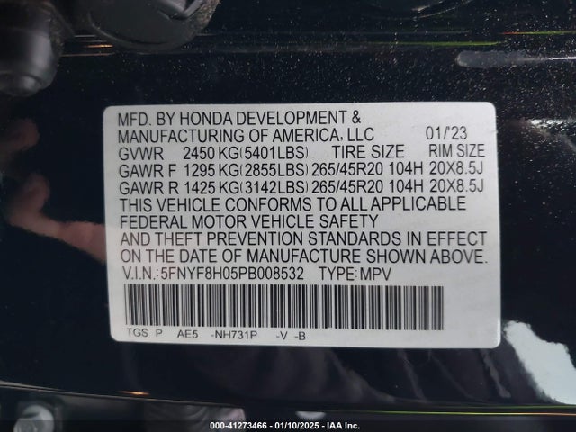 Honda Passport Awd Elite 2023 5FNYF8H05PB008532 Image 9
