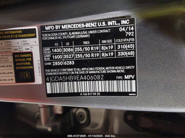 4JGDA5HB9EA406082 Mercedes-Benz Ml 350 4matic