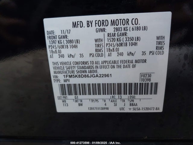 Ford EXPLORER XLT 2018 1FM5K8D86JGA22961 Image 9