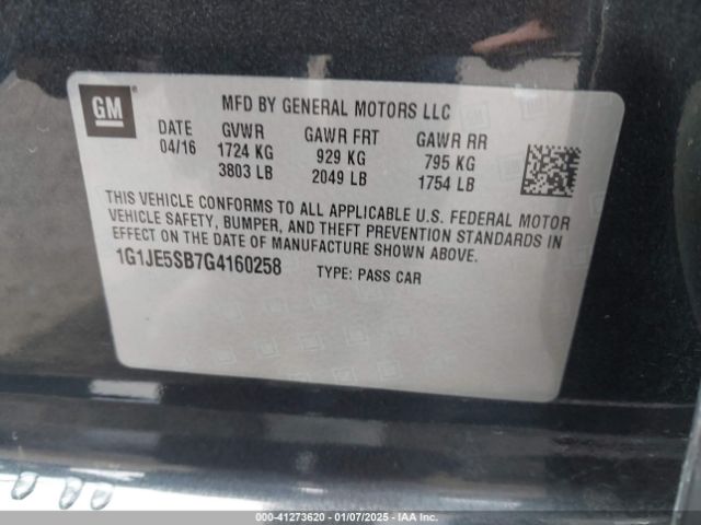 1G1JE5SB7G4160258 Chevrolet Sonic Ltz Auto