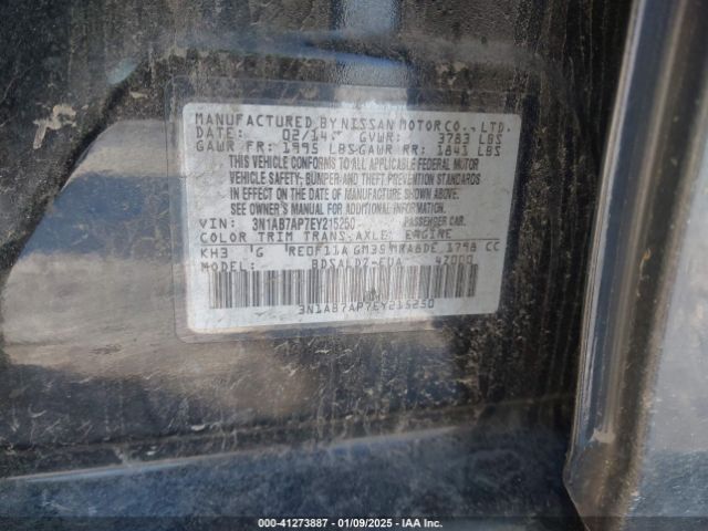 3N1AB7AP7EY215250 Nissan Sentra Fe+ S/fe+ Sv/s/sl/sr/sv