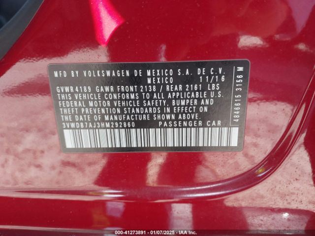 3VWDB7AJ3HM292860 Volkswagen Jetta 1.4t Se