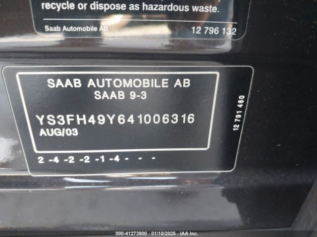 2004 SAAB 9-3 YS3FH49Y641006316 Photo 8
