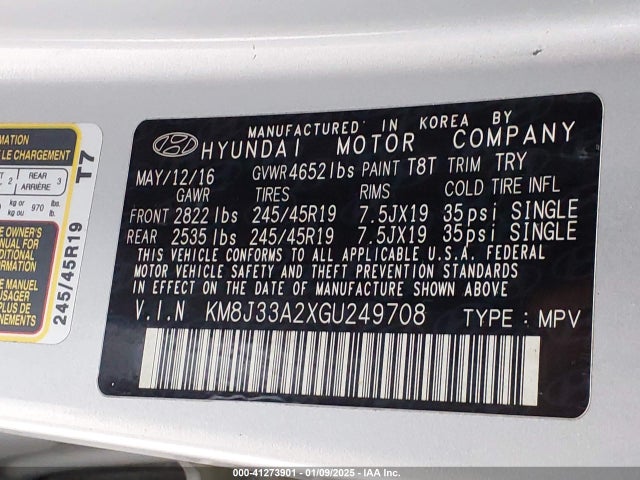 Hyundai Tucson Limited 2016 KM8J33A2XGU249708 Image 9