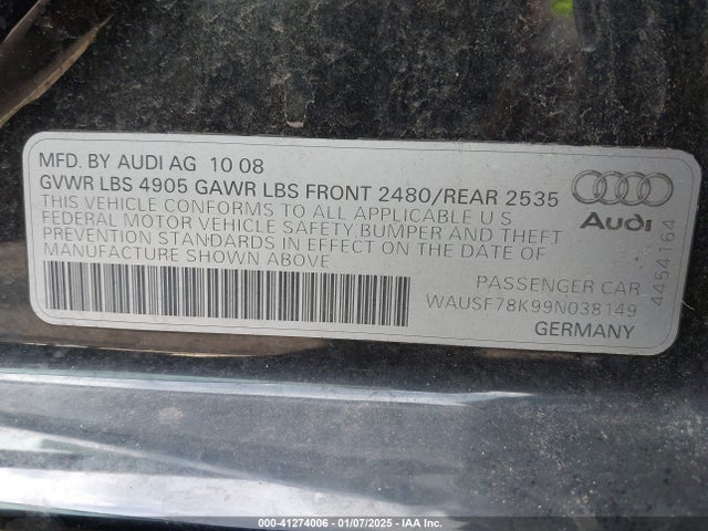 2009 AUDI A4 WAUSF78K99N038149 Photo 8