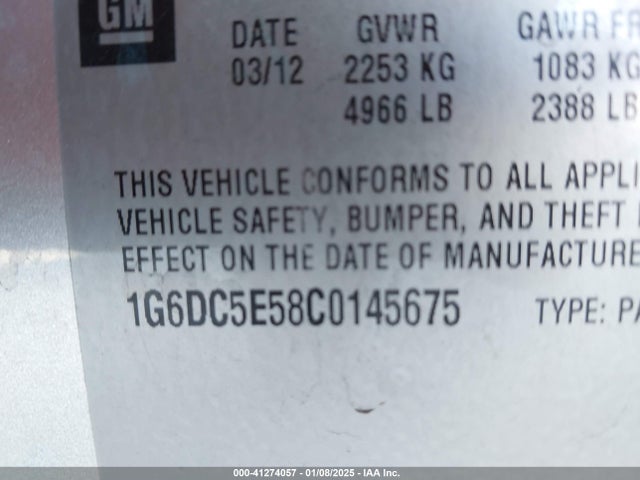 2012 CADILLAC CTS 1G6DC5E58C0145675 Photo 8