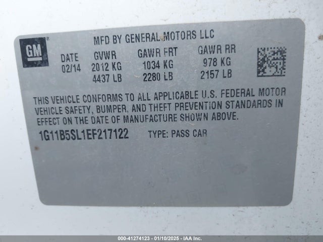 Chevrolet Malibu 1ls 2014 1G11B5SL1EF217122 Image 9