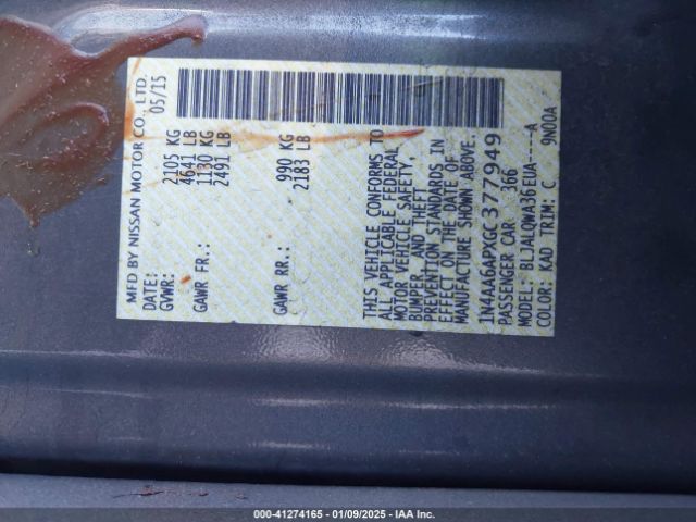 1N4AA6APXGC377949 Nissan Maxima 3.5 S