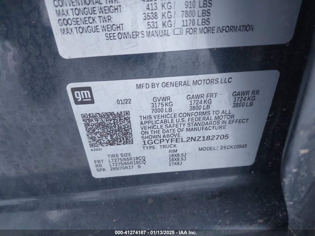 1GCPYFEL2NZ182705 Chevrolet l87