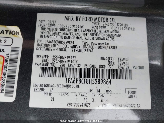 1FA6P8CF8H5289864 Ford MUSTANG GT
