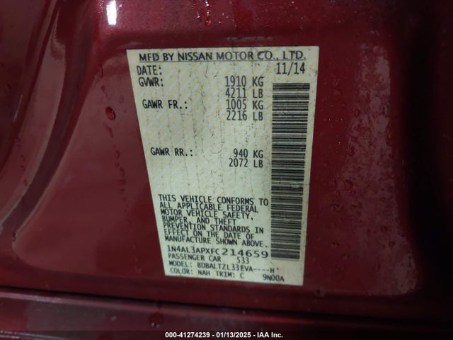 1N4AL3APXFC214659 Nissan Altima 2.5 Sl