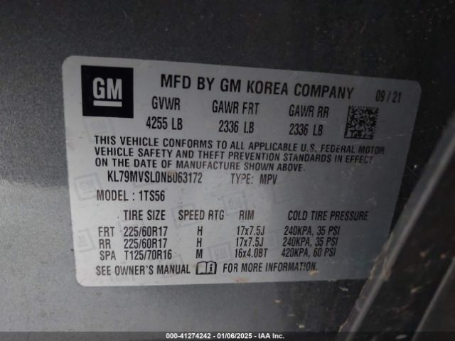 KL79MVSL0NB063172 Chevrolet Trailblazer Fwd Activ