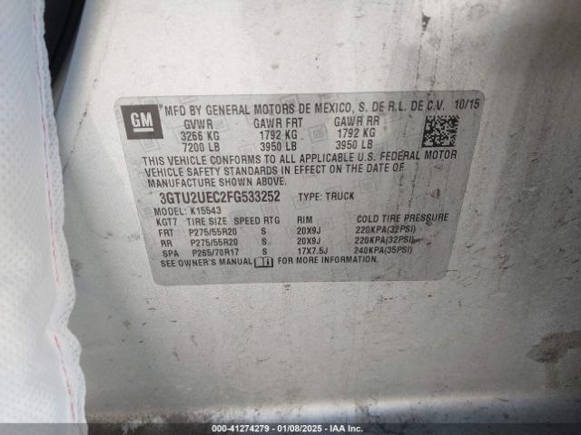 3GTU2UEC2FG533252 GMC Sierra 1500 Sle