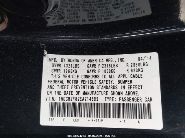 Honda Accord Ex-l 2014 1HGCR2F82EA214695 Image 9