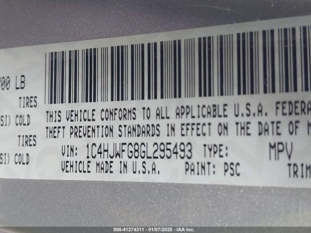 1C4HJWFG8GL295493 Jeep Wrangler Unlimited Rubicon Hard Rock