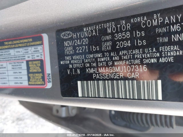 KMHLM4AG3MU107316 Hyundai ELANTRA SEL