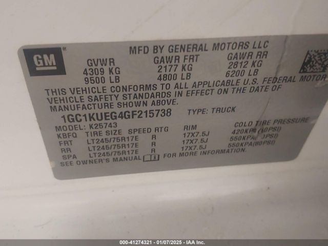 1GC1KUEG4GF215738 Chevrolet Silverado 2500hd Wt