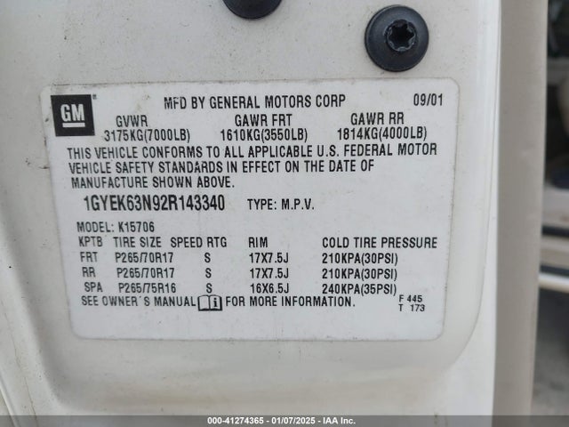 2002 CADILLAC ESCALADE 1GYEK63N92R143340 Photo 8