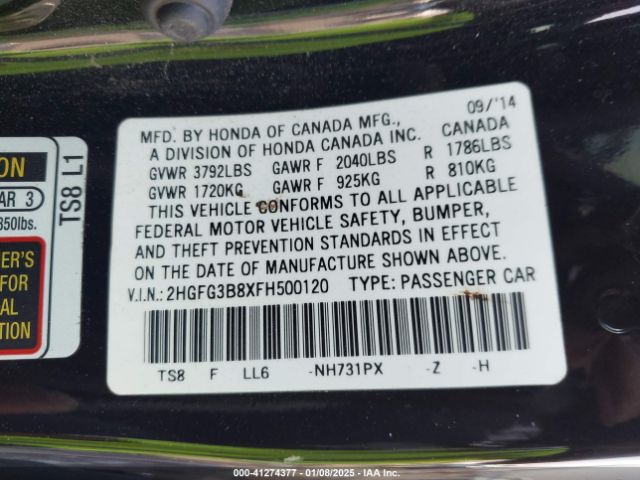 2HGFG3B8XFH500120 Honda CIVIC EX