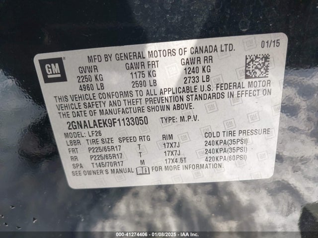 Chevrolet EQUINOX LS 2015 2GNALAEK9F1133050 Image 9