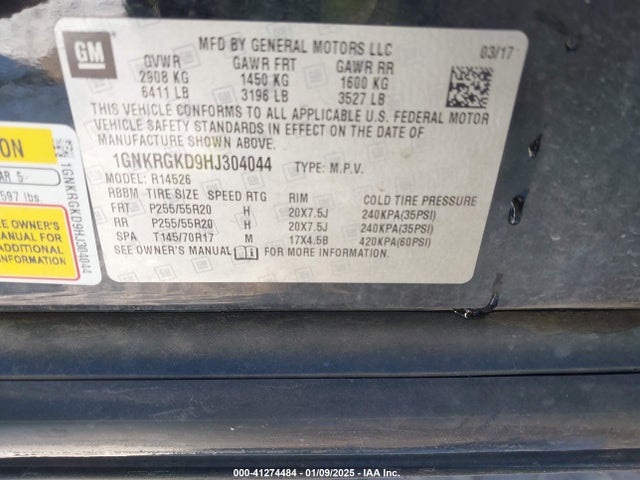 Chevrolet Traverse 1lt 2017 1GNKRGKD9HJ304044 Image 9