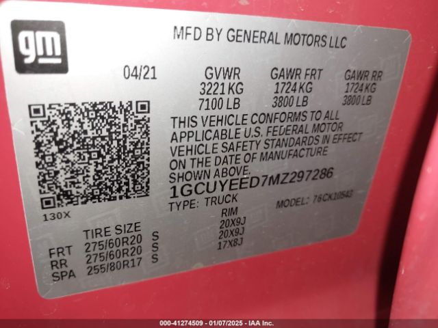 1GCUYEED7MZ297286 Chevrolet Silverado 1500 4wd  Short Bed Rst
