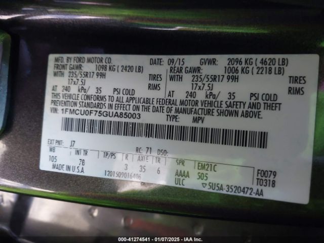 1FMCU0F75GUA85003 Ford ESCAPE S