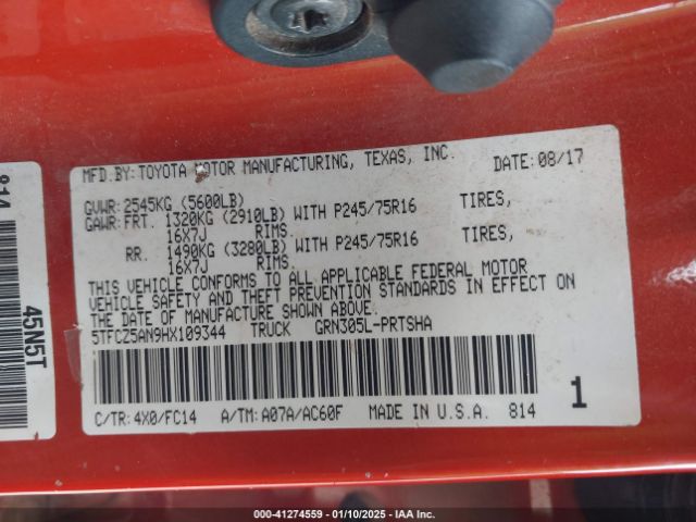 5TFCZ5AN9HX109344 Toyota Tacoma Sr5 V6