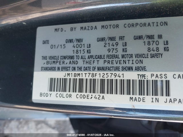 JM1BM1T78F1257941 Mazda Mazda3 I Sv