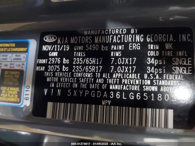 5XYPGDA36LG651805 KIA Sorento 2.4l Lx