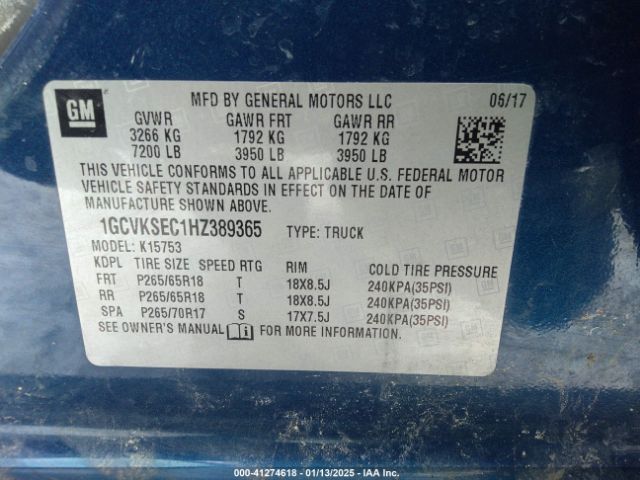 1GCVKSEC1HZ389365 Chevrolet Silverado 1500 1lz