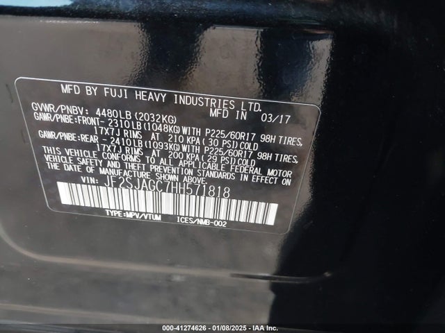 JF2SJAGC7HH571818 Subaru naturally aspirated u5