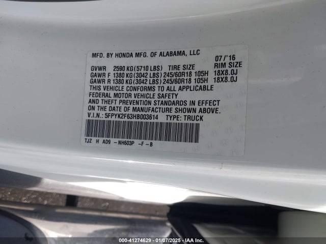 Honda Ridgeline Rtl-t 2017 5FPYK2F63HB003614 Image 9