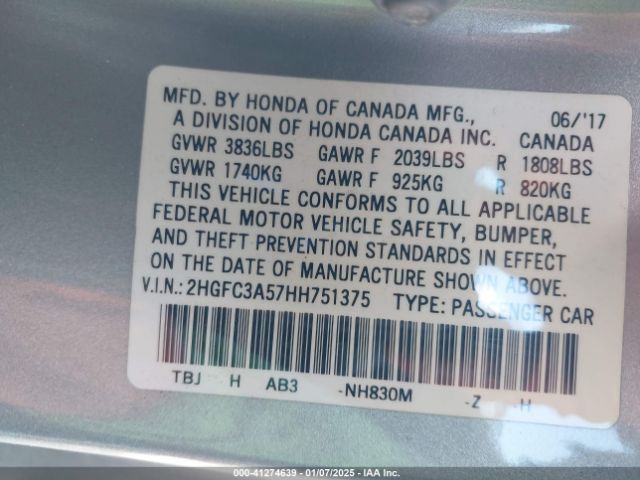 2HGFC3A57HH751375 Honda CIVIC SI
