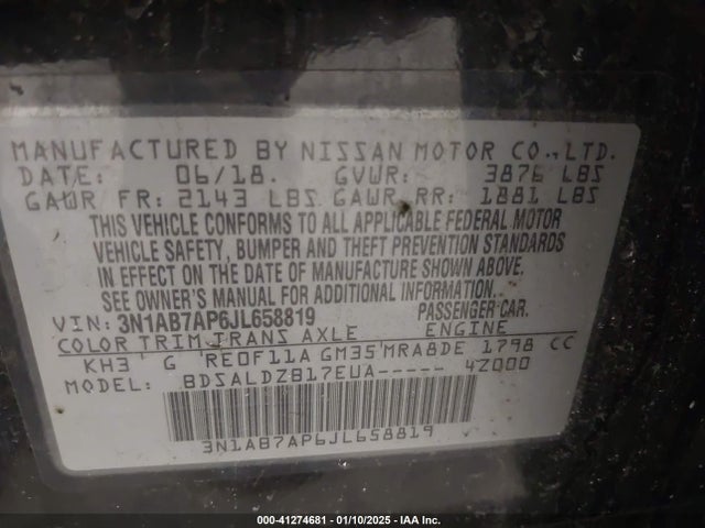 3N1AB7AP6JL658819 Nissan SENTRA SV