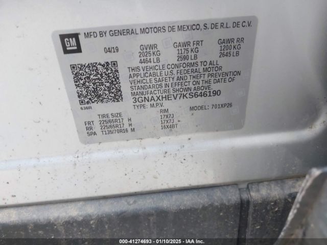 3GNAXHEV7KS646190 Chevrolet EQUINOX LS