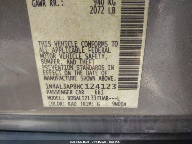 1N4AL3AP8HC124123 Nissan Altima 2.5 Sv