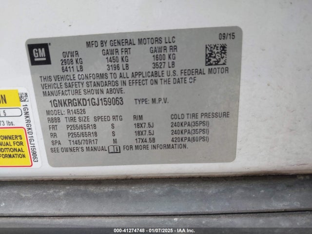1GNKRGKD1GJ159063 Chevrolet Traverse 1lt