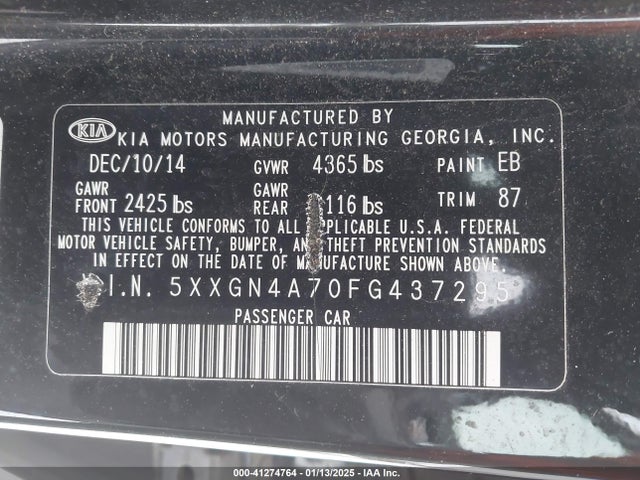 KIA OPTIMA EX 2015 5XXGN4A70FG437295 Image 9