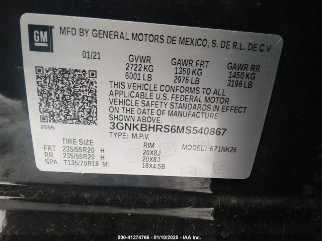 3GNKBHRS6MS540867 Chevrolet Blazer Awd 2lt