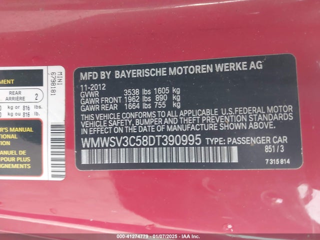 2013 MINI HARDTOP WMWSV3C58DT390995 Photo 8