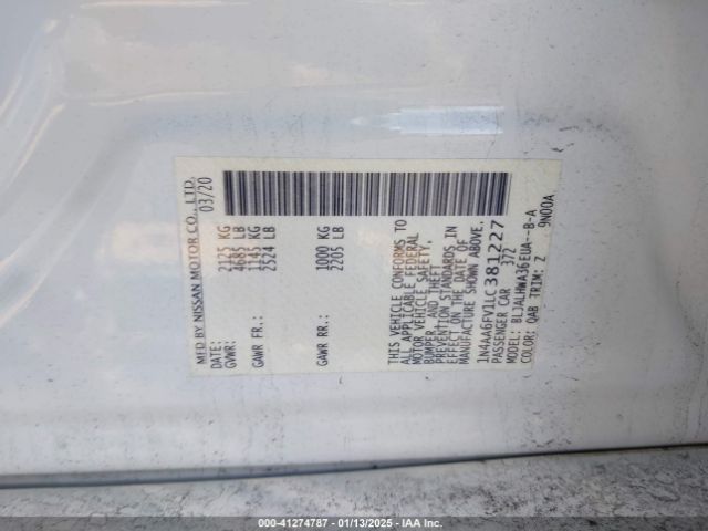 1N4AA6FV1LC381227 Nissan Maxima Platinum Xtronic Cvt