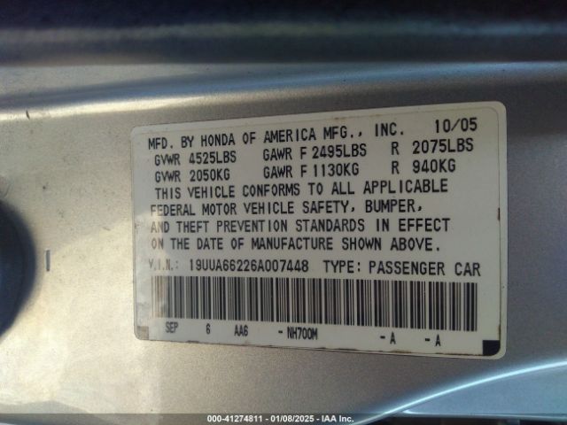 2006 ACURA TL 19UUA66226A007448 Photo 8