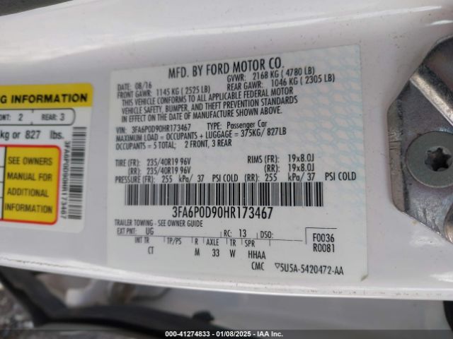 3FA6P0D90HR173467 Ford Fusion Titanium