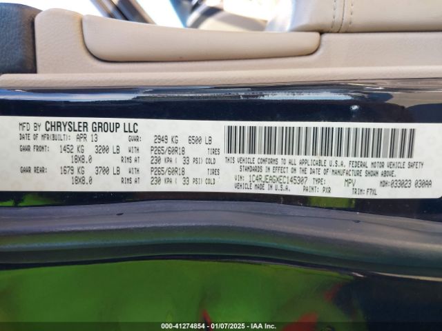 1C4RJEAGXEC145307 Jeep Grand Cherokee Laredo