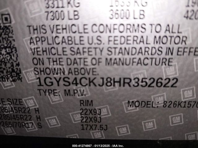 1GYS4CKJ8HR352622 Cadillac Escalade Premium Luxury
