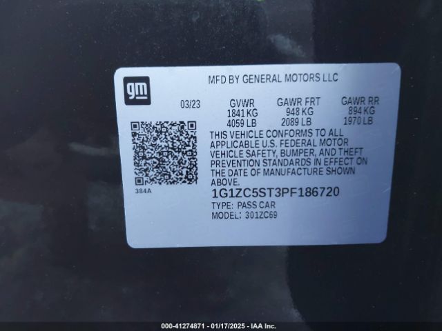 1G1ZC5ST3PF186720 Chevrolet Malibu Fwd 1fl