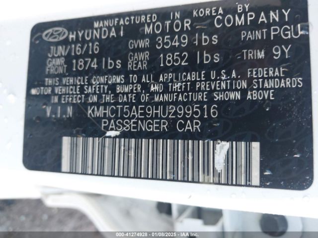 KMHCT5AE9HU299516 Hyundai ACCENT SE