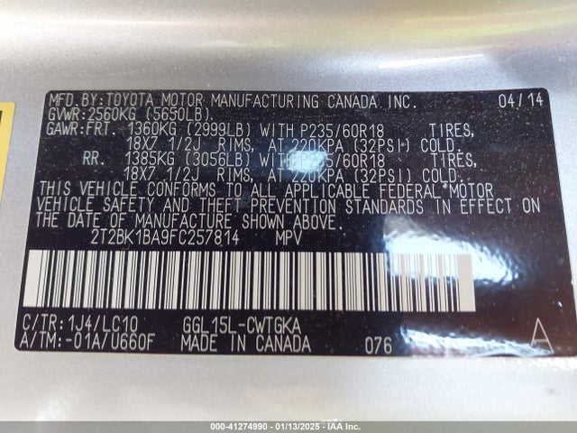 2T2BK1BA9FC257814 Lexus RX 350