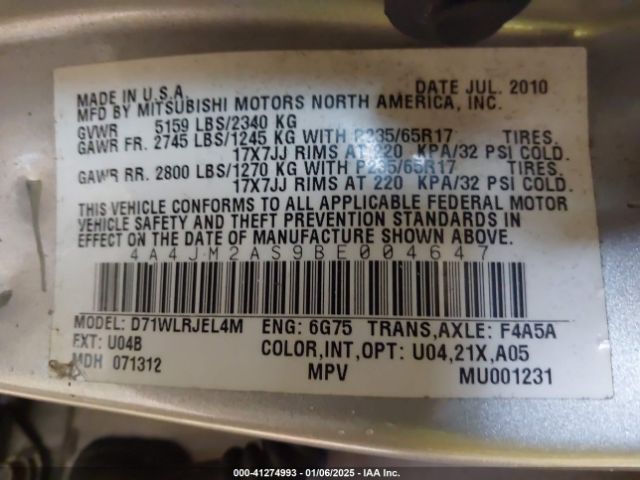 2011 MITSUBISHI ENDEAVOR 4A4JM2AS9BE004647 Photo 8